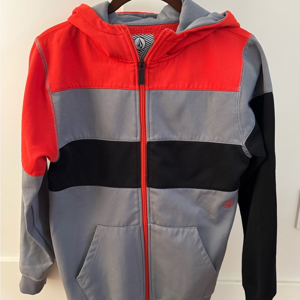 Volcom Gray and Orange Color-Blocked Hoodie